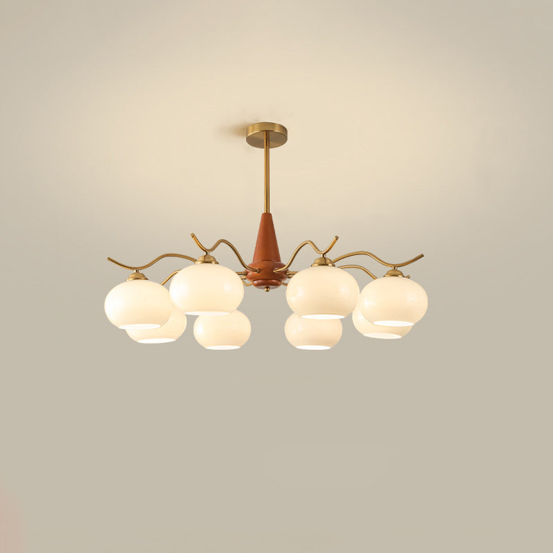 French Iron Wood Elliptical Glass Chandelier