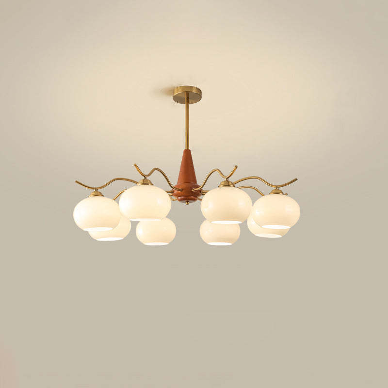 French Iron Wood Elliptical Glass Chandelier