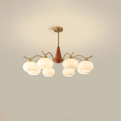 French Iron Wood Elliptical Glass Chandelier