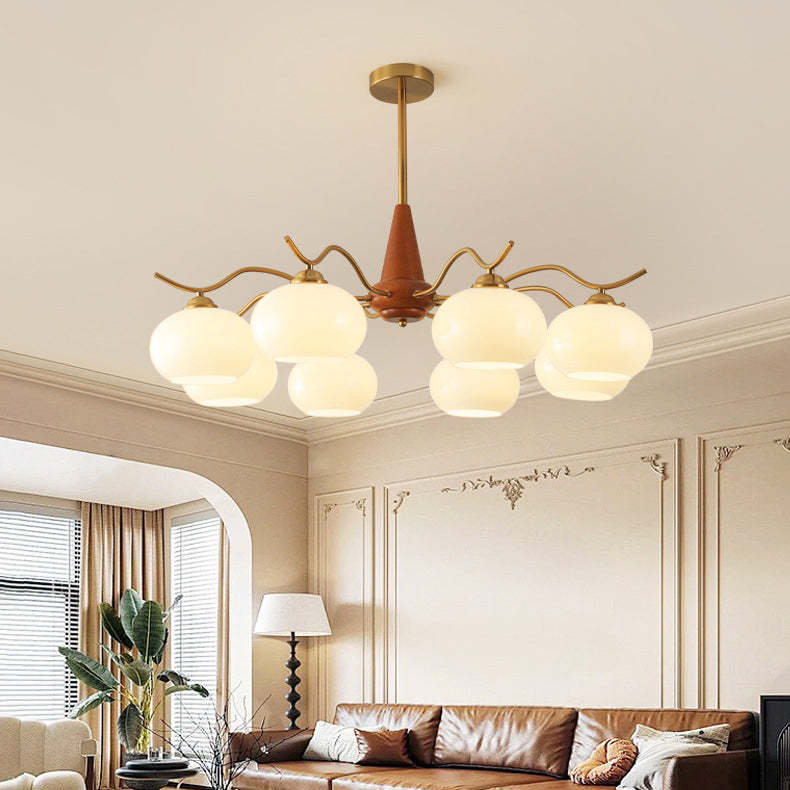 French Iron Wood Elliptical Glass Chandelier — 5 / White / 110V-120V For US/CA