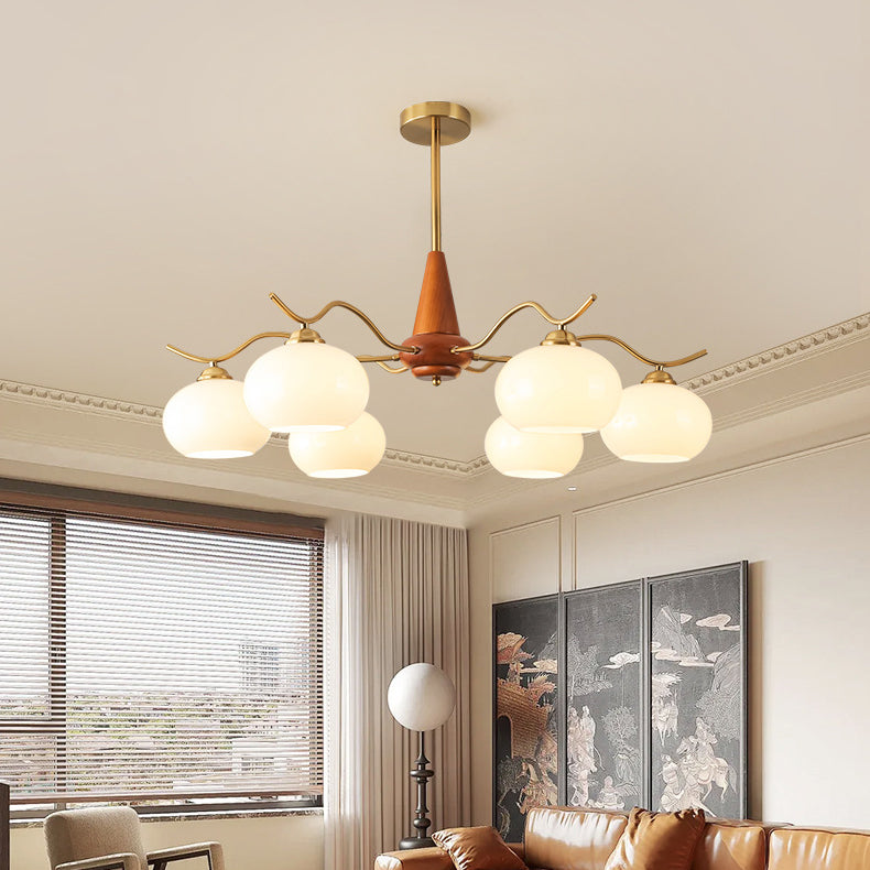 French Iron Wood Elliptical Glass Chandelier — 5 / White / 220V-240V For UK/AU