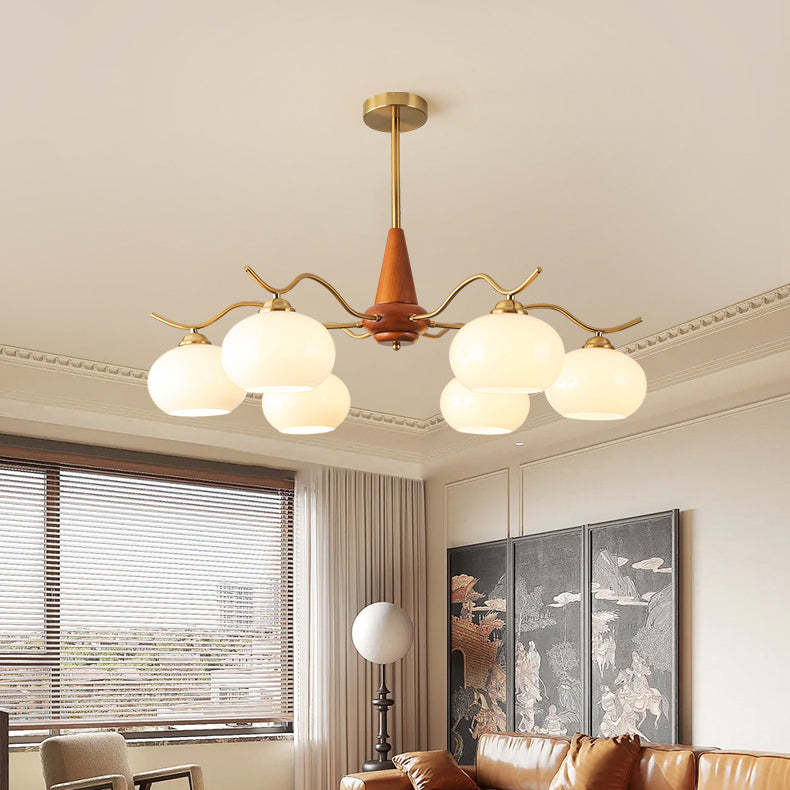 French Iron Wood Elliptical Glass Chandelier — 5 / White / 220V-240V For UK/AU