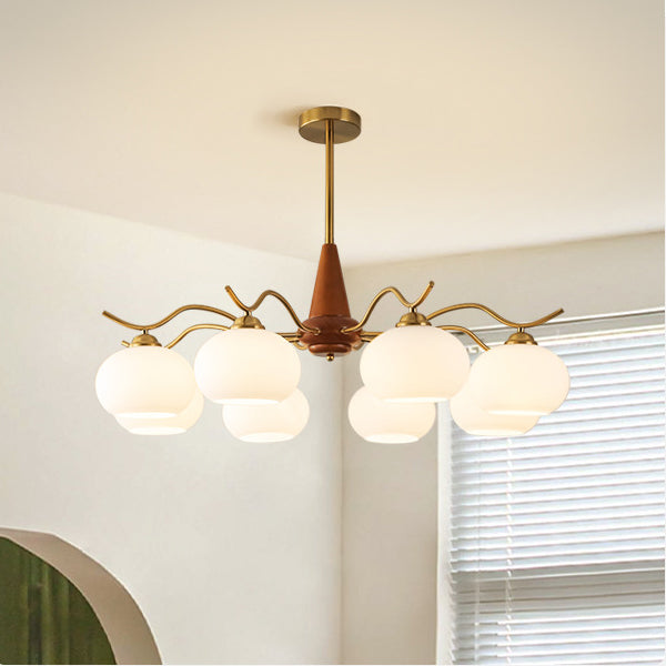 French Iron Wood Elliptical Glass Chandelier — 8 / White / 110V-120V For US/CA