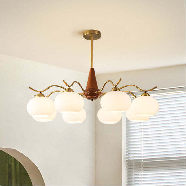 French Iron Wood Elliptical Glass Chandelier — 8 / White / 110V-120V For US/CA