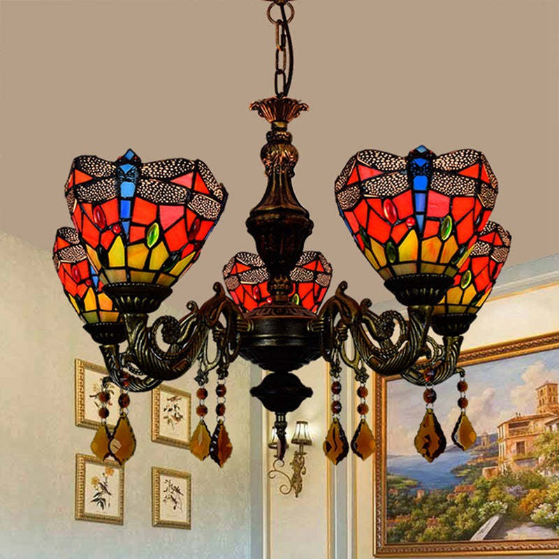 Tiffany Iron Alloy Glass Irregular Branch Cup Chandelier — 110V-120V For US/CA