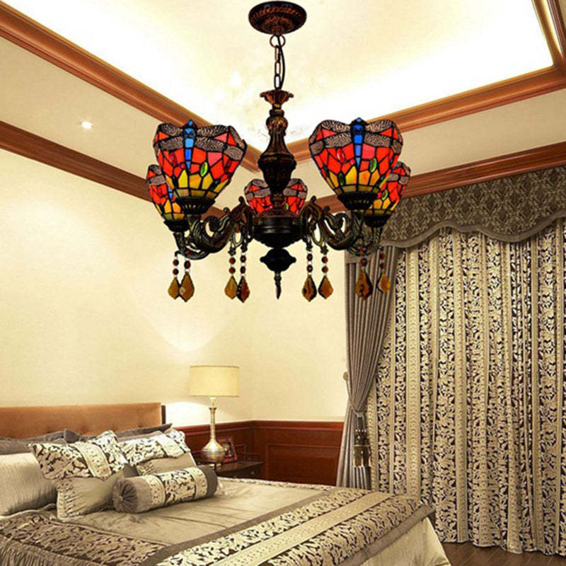 Tiffany Iron Alloy Glass Irregular Branch Cup Chandelier