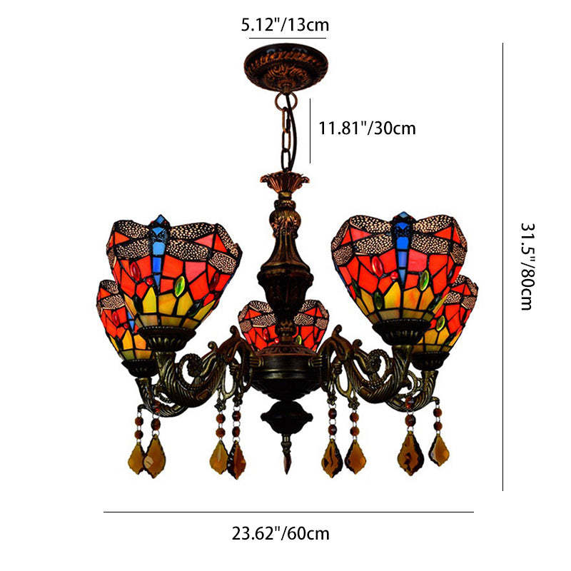 Tiffany Iron Alloy Glass Irregular Branch Cup Chandelier