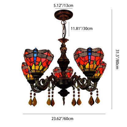 Tiffany Iron Alloy Glass Irregular Branch Cup Chandelier