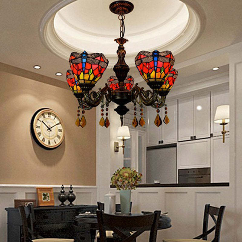 Tiffany Iron Alloy Glass Irregular Branch Cup Chandelier
