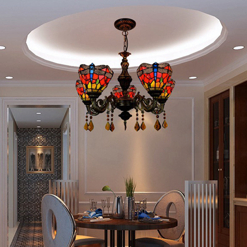 Tiffany Iron Alloy Glass Irregular Branch Cup Chandelier
