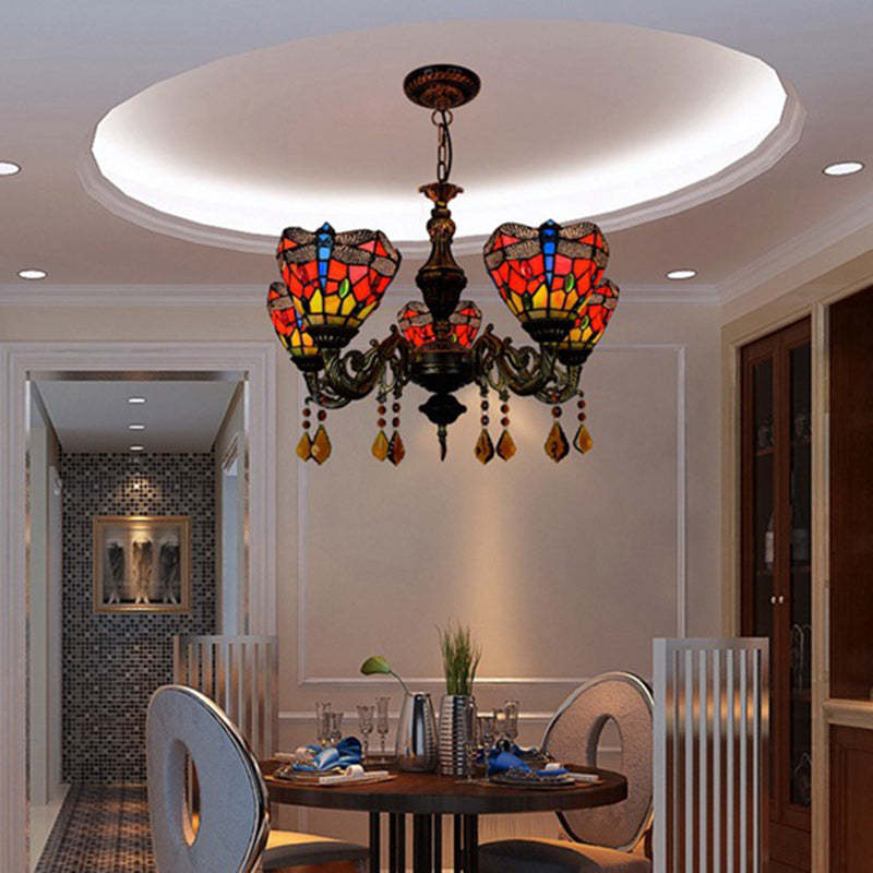 Tiffany Iron Alloy Glass Irregular Branch Cup Chandelier