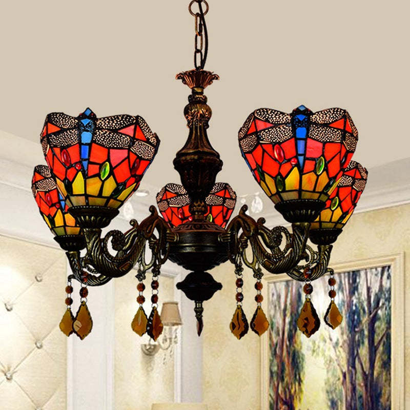 Tiffany Iron Alloy Glass Irregular Branch Cup Chandelier