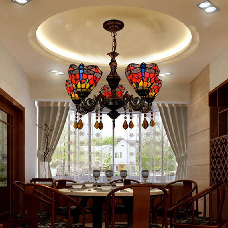 Tiffany Iron Alloy Glass Irregular Branch Cup Chandelier