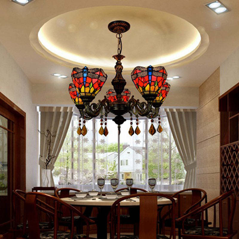Tiffany Iron Alloy Glass Irregular Branch Cup Chandelier
