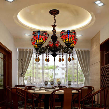 Tiffany Iron Alloy Glass Irregular Branch Cup Chandelier