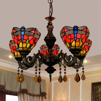 Tiffany Iron Alloy Glass Irregular Branch Cup Chandelier — 220V-240V For UK/AU