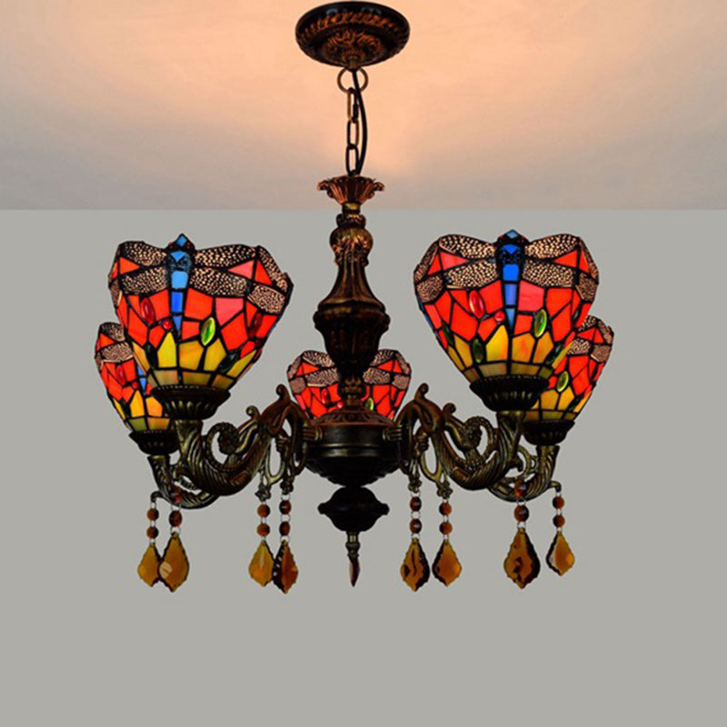 Tiffany Iron Alloy Glass Irregular Branch Cup Chandelier