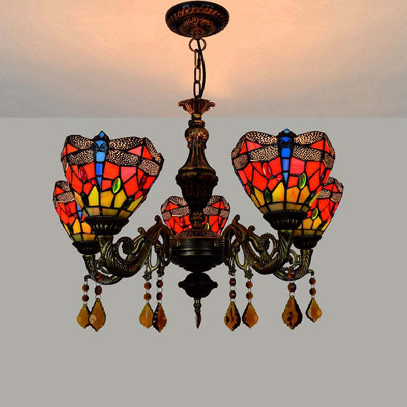 Tiffany Iron Alloy Glass Irregular Branch Cup Chandelier