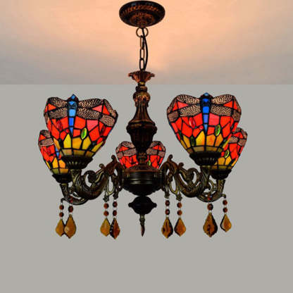 Tiffany Iron Alloy Glass Irregular Branch Cup Chandelier
