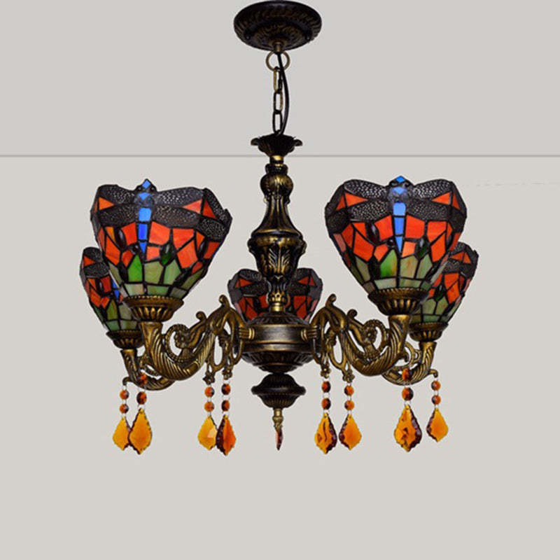 Tiffany Iron Alloy Glass Irregular Branch Cup Chandelier