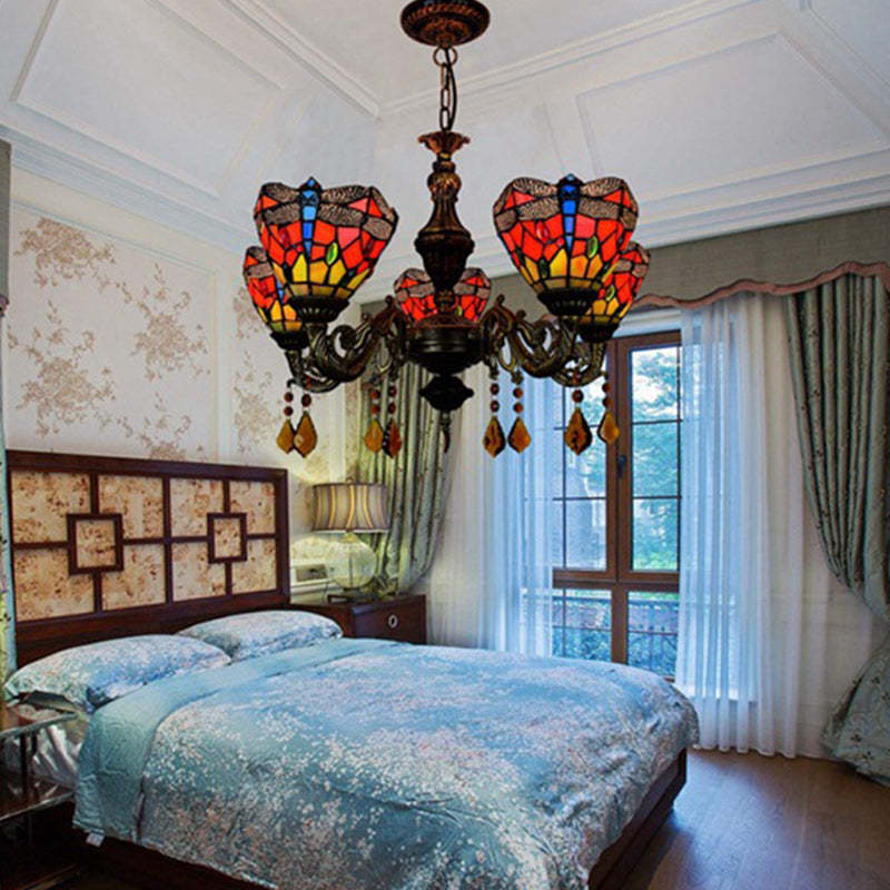 Tiffany Iron Alloy Glass Irregular Branch Cup Chandelier