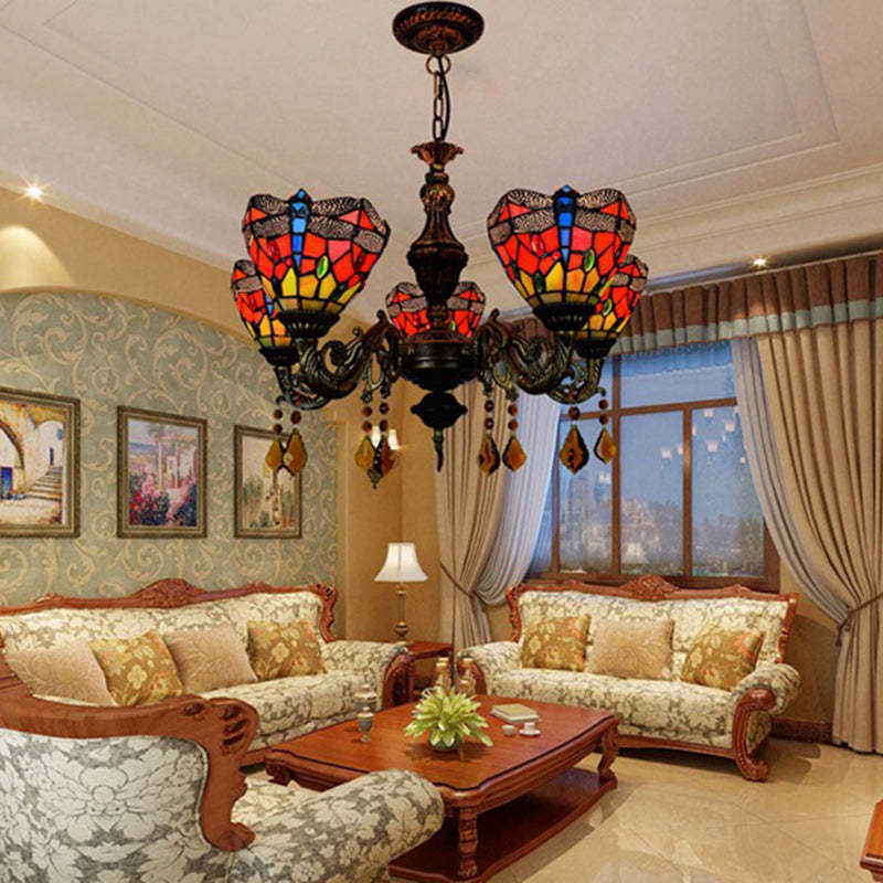 Tiffany Iron Alloy Glass Irregular Branch Cup Chandelier