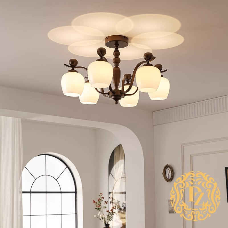 Retro Iron Glass Branch Bent Rod Cup Chandelier