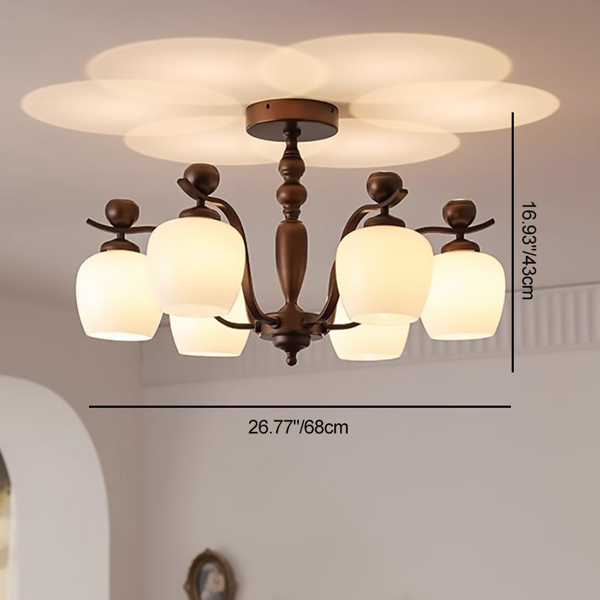 Retro Iron Glass Branch Bent Rod Cup Chandelier