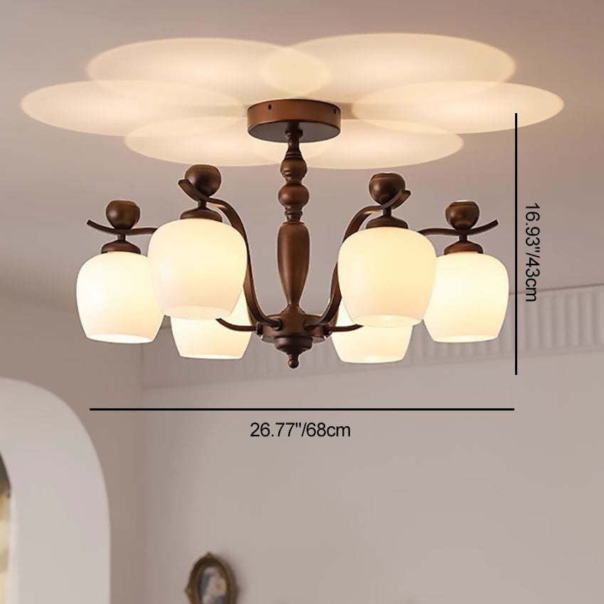 Retro Iron Glass Branch Bent Rod Cup Chandelier