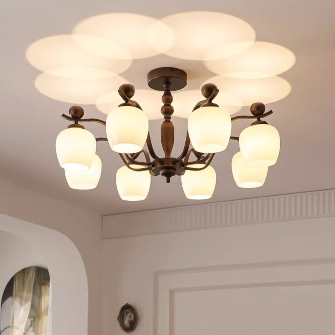 Retro Iron Glass Branch Bent Rod Cup Chandelier