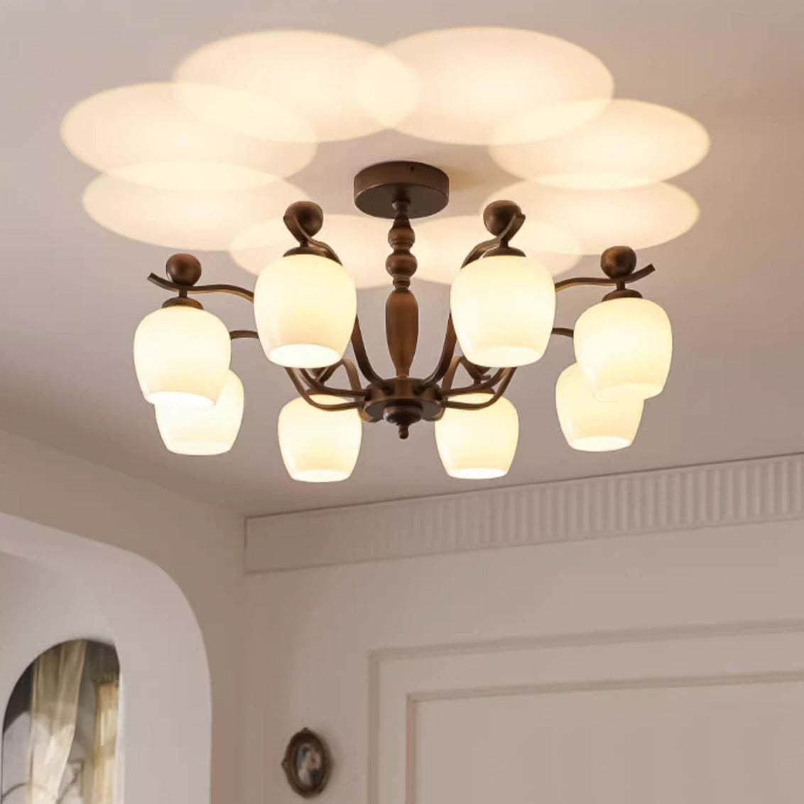 Retro Iron Glass Branch Bent Rod Cup Chandelier