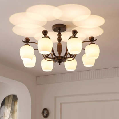 Retro Iron Glass Branch Bent Rod Cup Chandelier