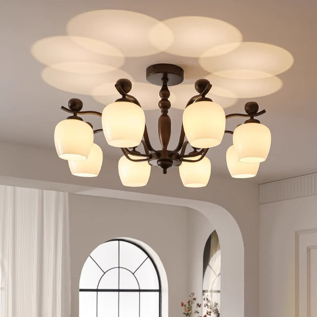 Retro Iron Glass Branch Bent Rod Cup Chandelier