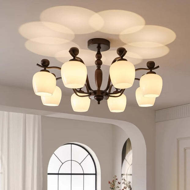 Retro Iron Glass Branch Bent Rod Cup Chandelier
