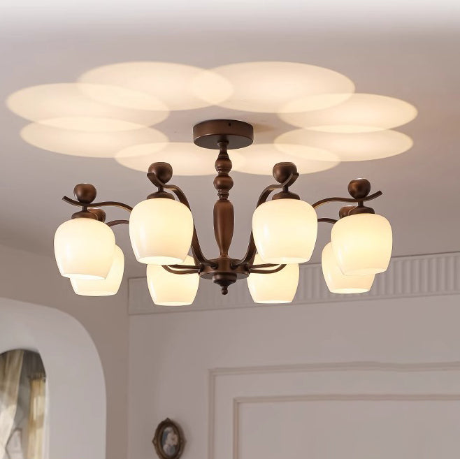 Retro Iron Glass Branch Bent Rod Cup Chandelier