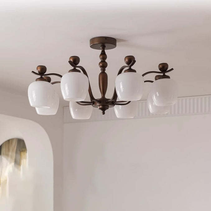 Retro Iron Glass Branch Bent Rod Cup Chandelier