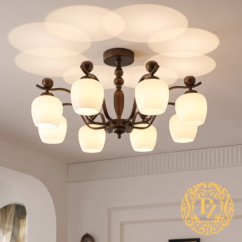 Retro Iron Glass Branch Bent Rod Cup Chandelier