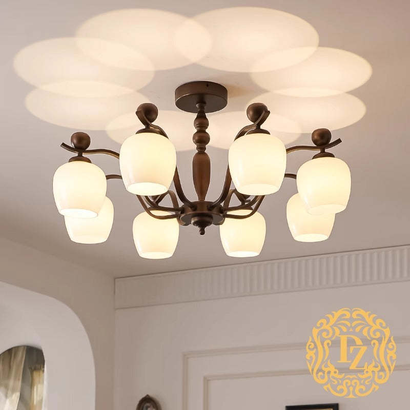 Retro Iron Glass Branch Bent Rod Cup Chandelier