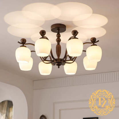 Retro Iron Glass Branch Bent Rod Cup Chandelier