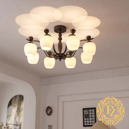 Retro Iron Glass Branch Bent Rod Cup Chandelier
