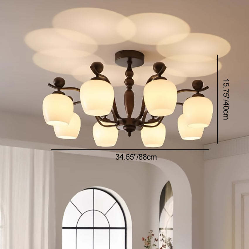 Retro Iron Glass Branch Bent Rod Cup Chandelier