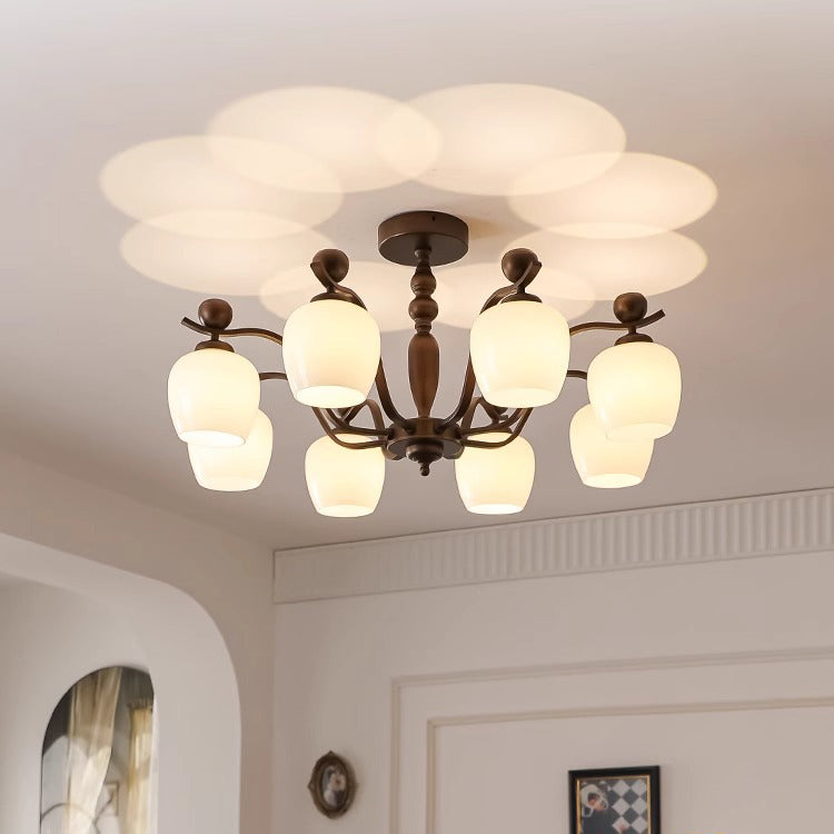 Retro Iron Glass Branch Bent Rod Cup Chandelier