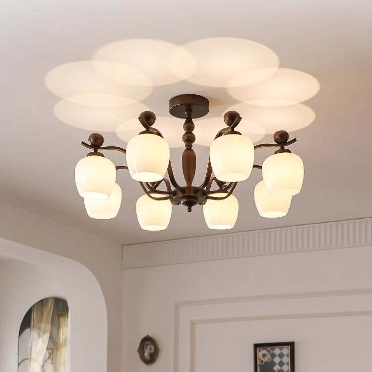 Retro Iron Glass Branch Bent Rod Cup Chandelier