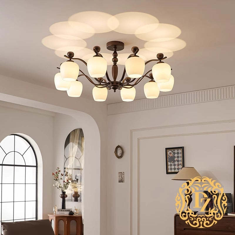 Retro Iron Glass Branch Bent Rod Cup Chandelier