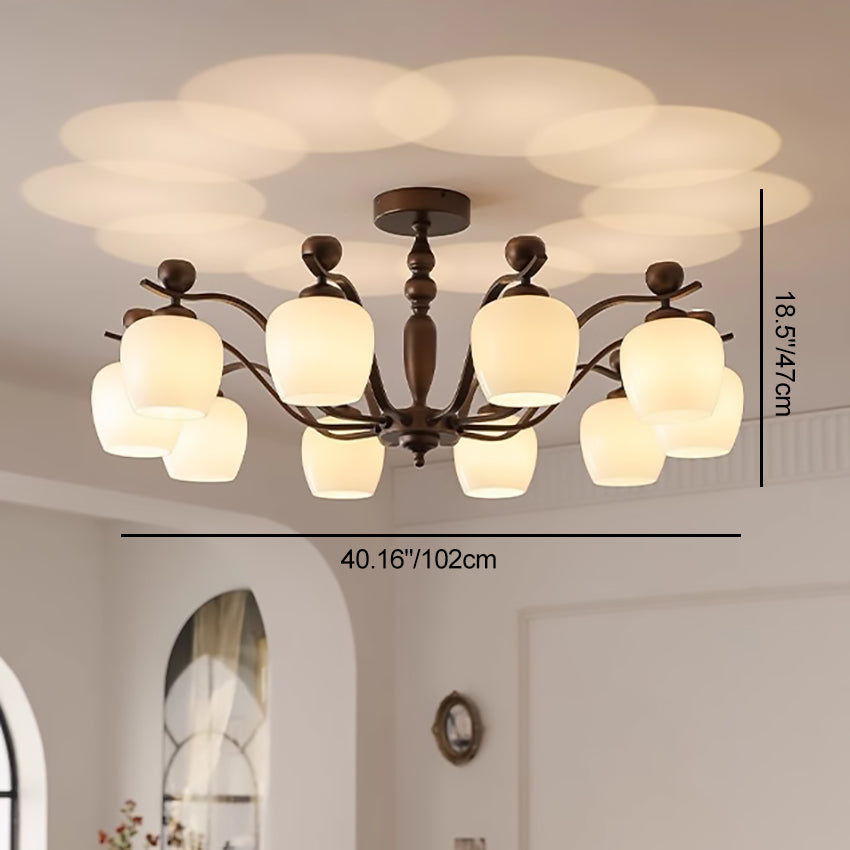 Retro Iron Glass Branch Bent Rod Cup Chandelier
