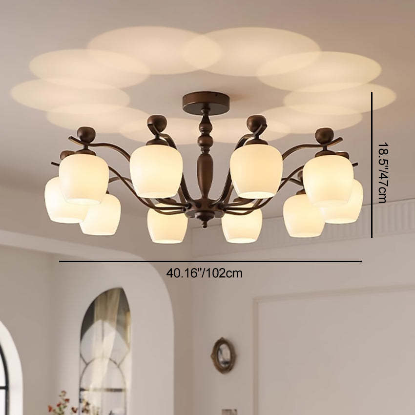 Retro Iron Glass Branch Bent Rod Cup Chandelier