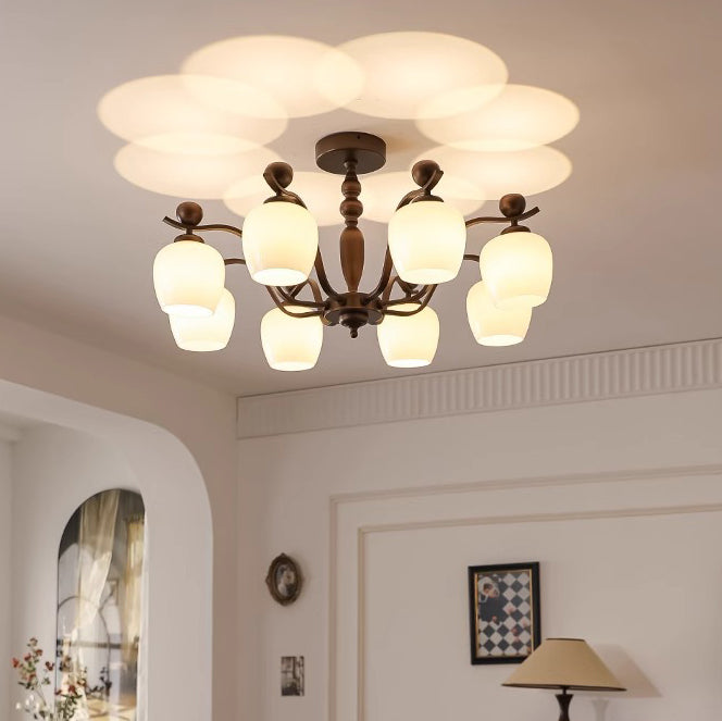 Retro Iron Glass Branch Bent Rod Cup Chandelier