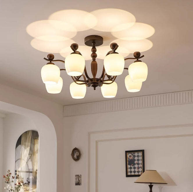 Retro Iron Glass Branch Bent Rod Cup Chandelier