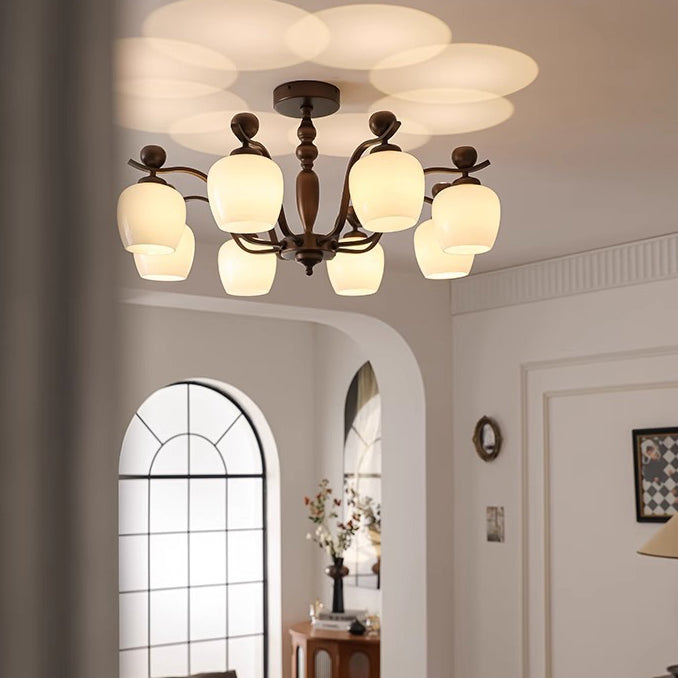 Retro Iron Glass Branch Bent Rod Cup Chandelier