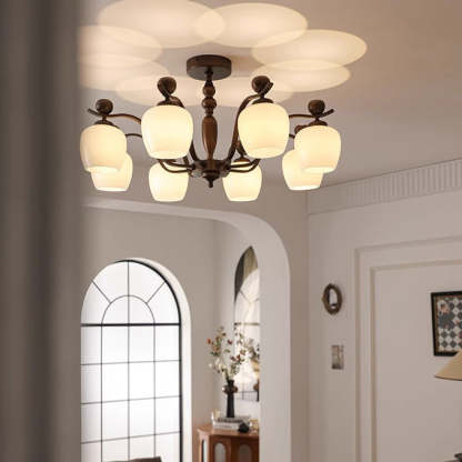 Retro Iron Glass Branch Bent Rod Cup Chandelier